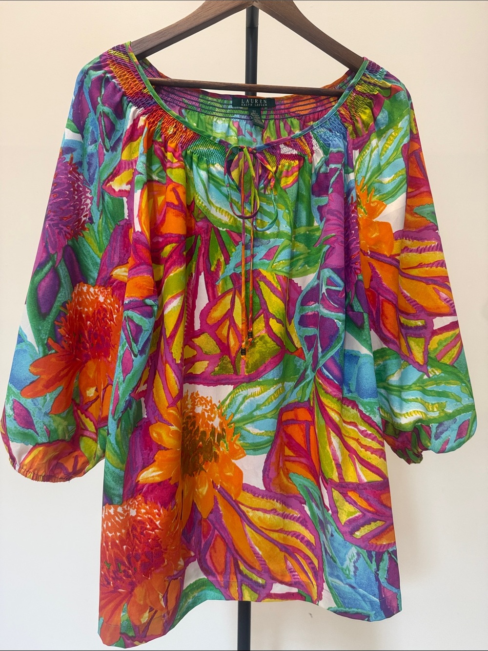 Lauren Ralph Lauren Tropical Floral Peasant Blouse | Sz 2X
